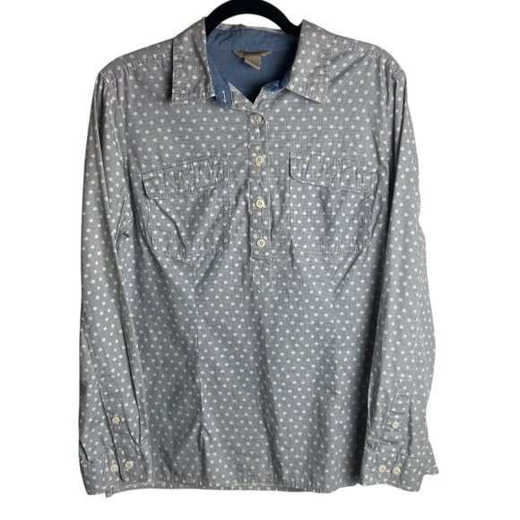 Duluth Trading Co Women's Size L Polk a Dot Pop Over Top Dusty Blue Cotton - Picture 1 of 6